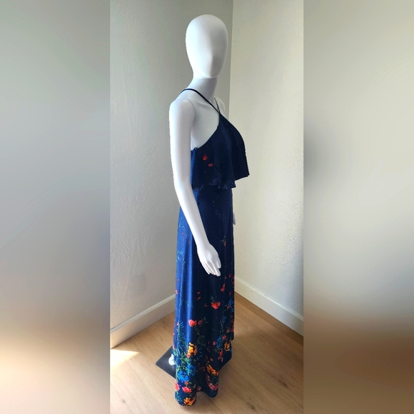 NWT Floral Navy Blue Maxi Dress with Halter Top! - Picture 4 of 6